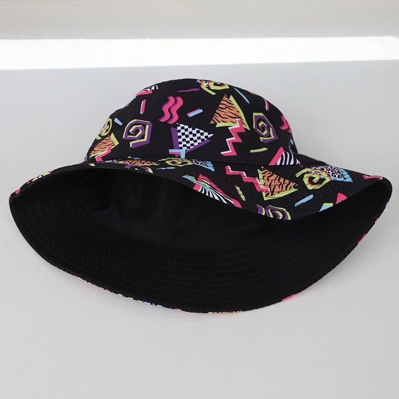 Unisex Streetwear Cartoon Printing Hollow Out Flat Eaves Bucket Hat