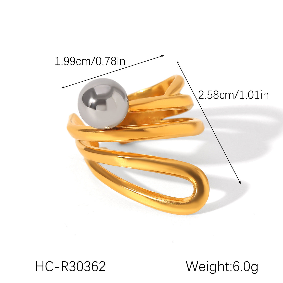 Ins Style Exaggerated Stainless Steel 18K Gold-Plated Ring Female Titanium Steel Ring Hand Jewelry
