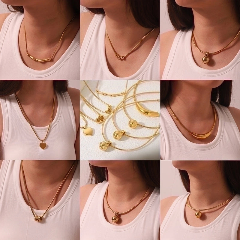 Stainless Steel 18K Gold Plated Hip-Hop Modern Style Classic Style Plating Round Heart Shape Ball Necklace