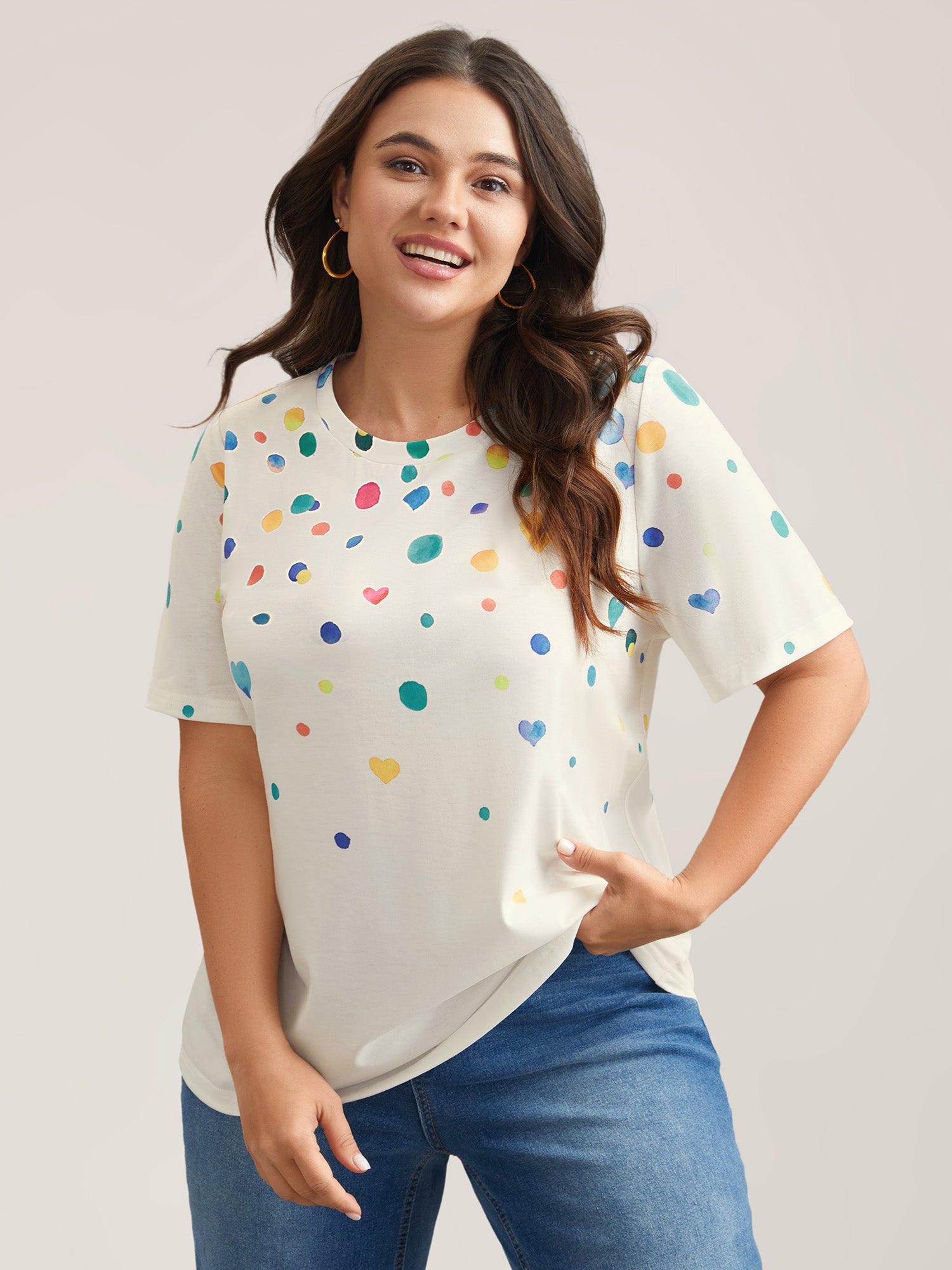 Geometric Print Crew Neck Fitted T-Shirt