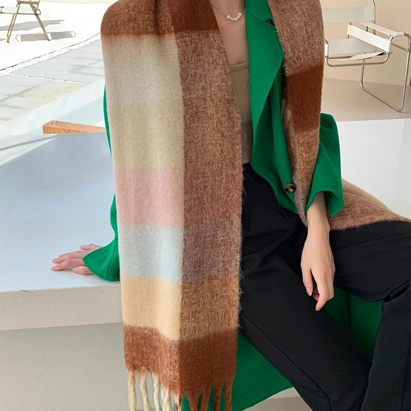 Popular Spring And Winter AC Scarf Warm Thickened Color Plaid Scarf Scarf Shawl Fashionable Western Style Outer Wear