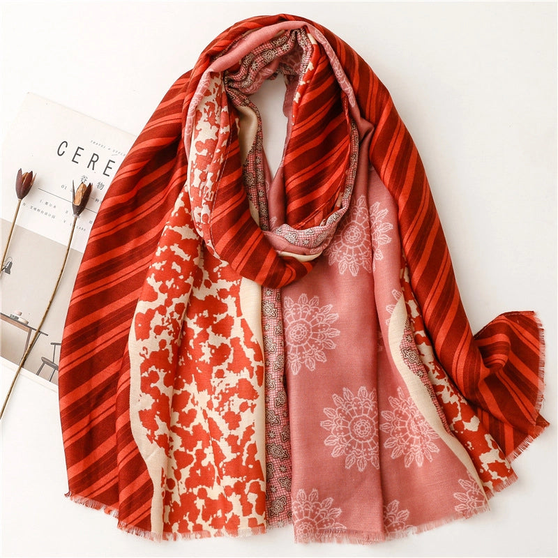 Women's Fashion Color Block Polyester Winter Scarves