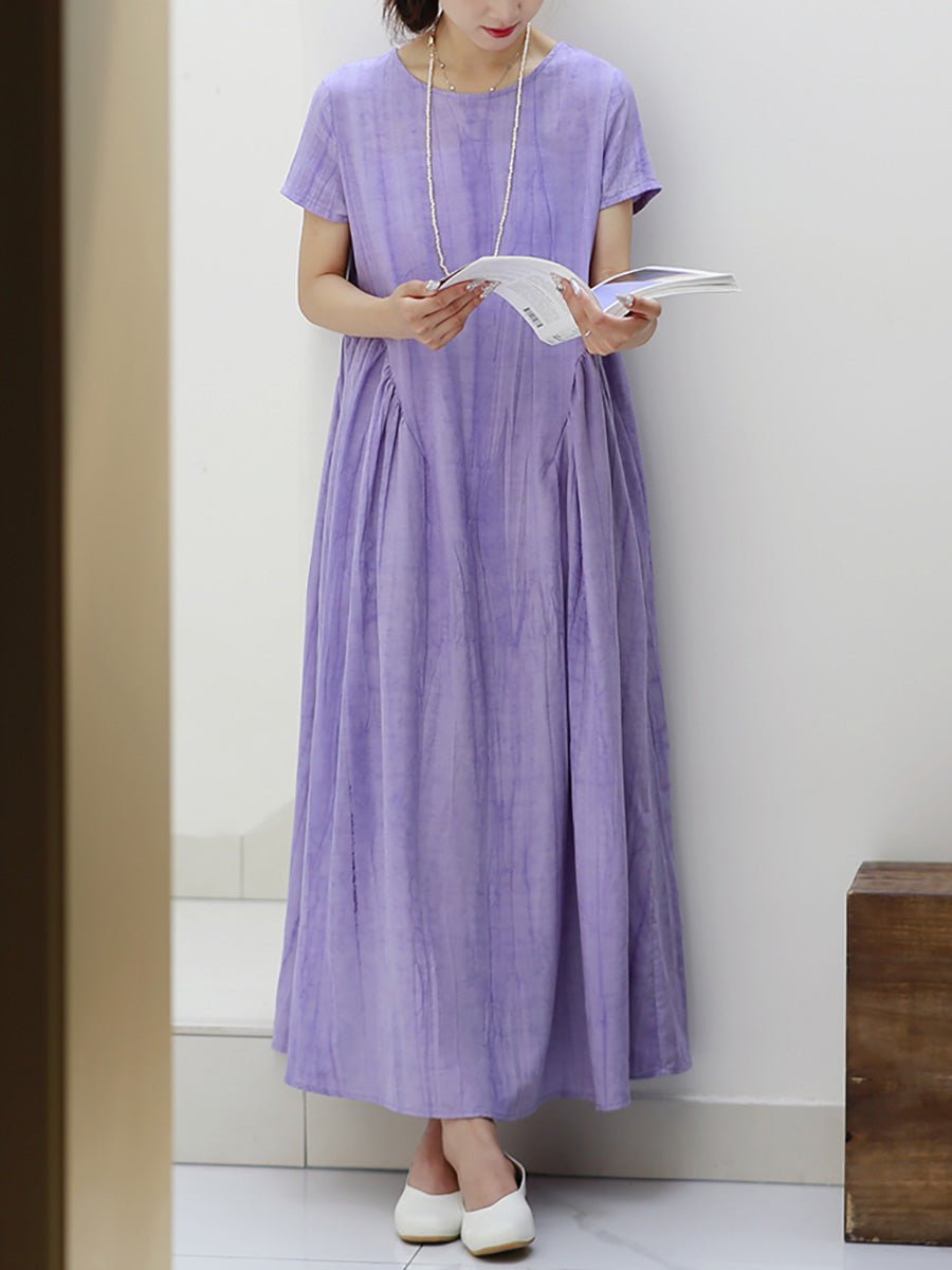 Women Summer Casual Pure Color O-Neck Linen Vest Dress