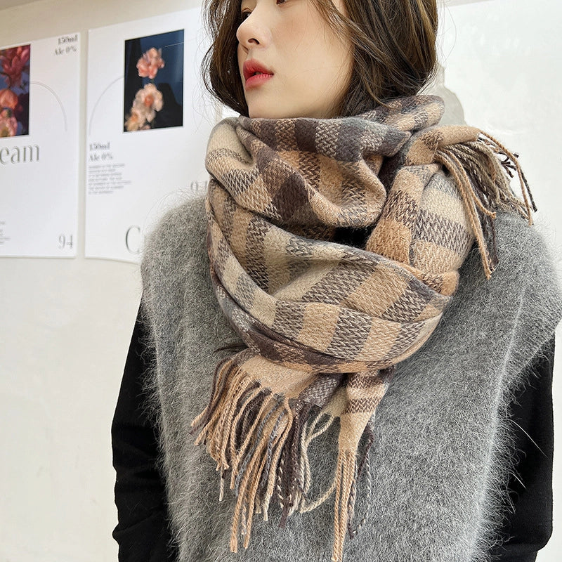 Unisex Lady Lattice Imitation Cashmere Scarf
