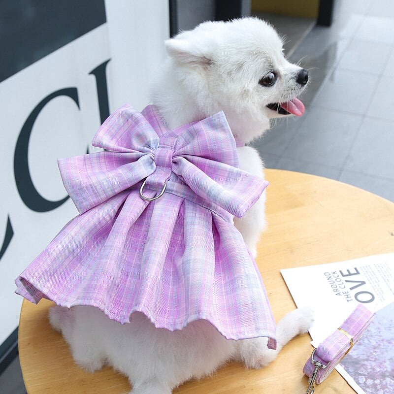 Plaid Pattern Dog Harness Dress