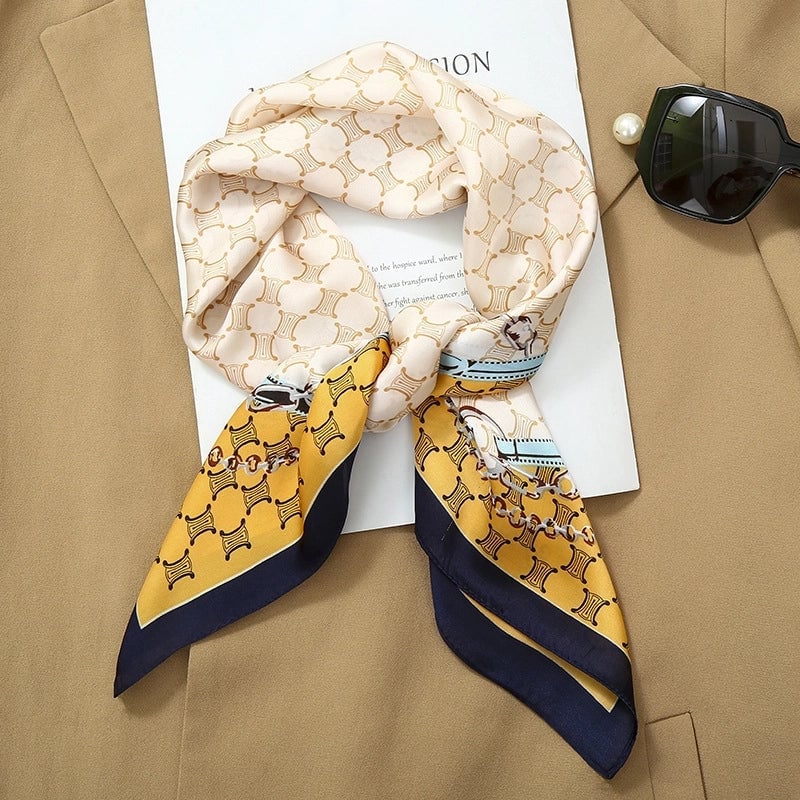 70*70  Striped Silk Scarf Women's Small Square Scarf  Versatile Professional Small Scarf Summer Thin Decorative Scarf