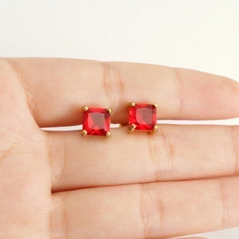 1 Pair Retro Square Inlaid Zircon 304 Stainless Steel Zircon 18K Gold Plated Stainless Steel Earrings