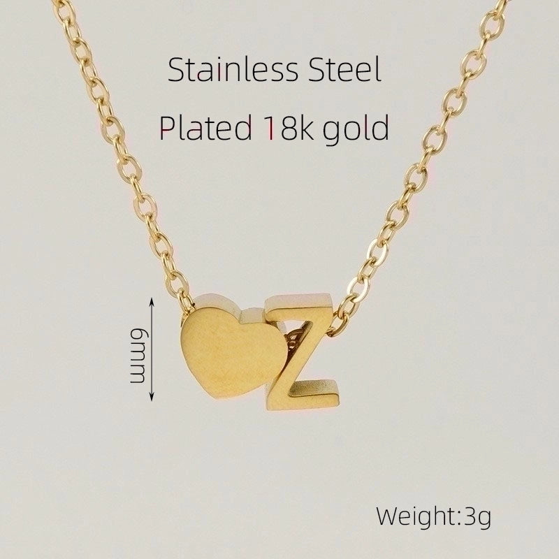 304 Stainless Steel 18K Gold Plated Casual French Style Plating Letter Heart Shape Pendant Necklace
