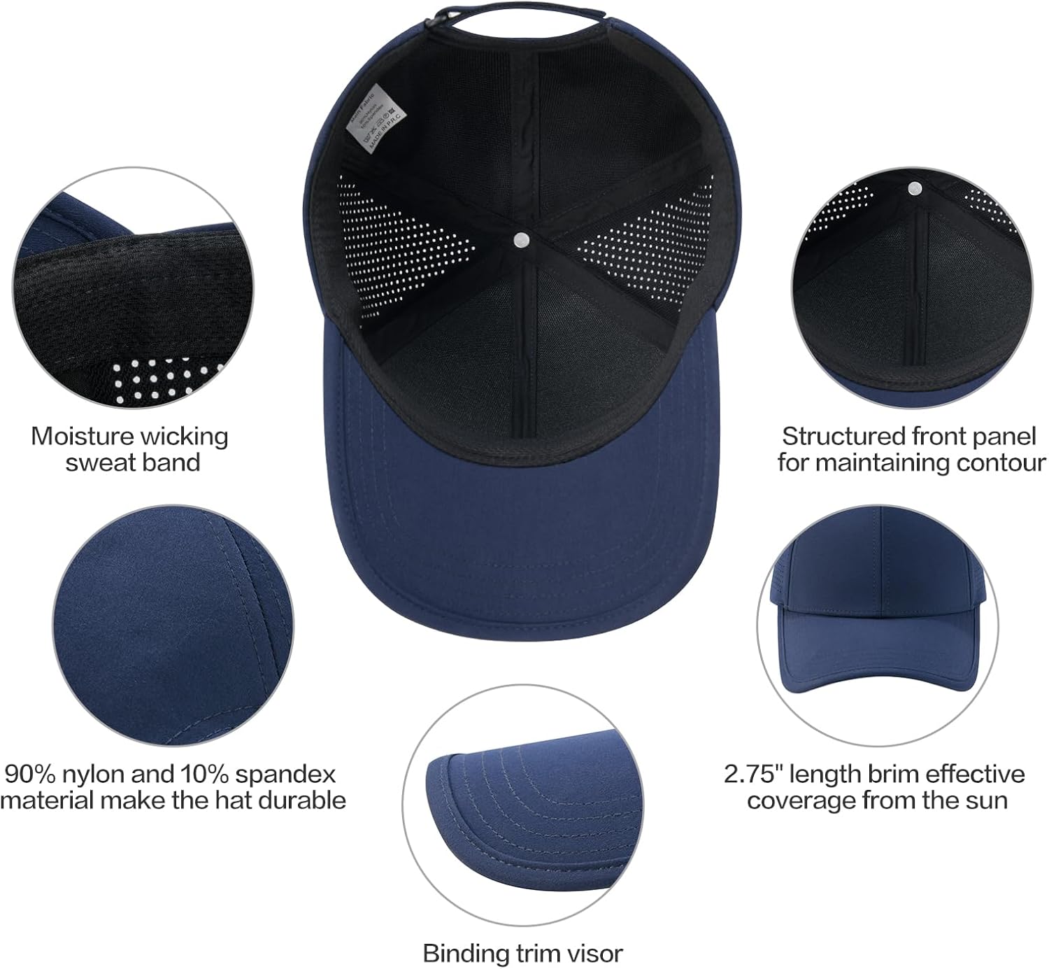 BOTVELA Men Structured Baseball Cap Side Laser Cut Vented Performance Hat for Outdoor Activities