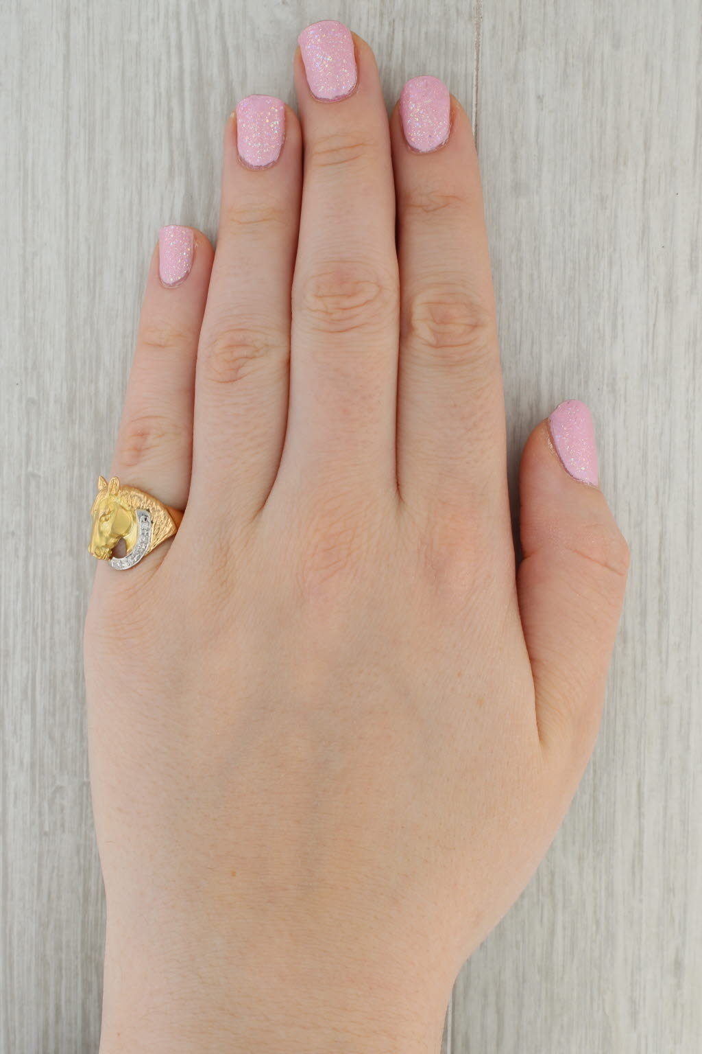 Diamond Accented Horse Ring 18k Yellow Gold 900 Platinum Size 6.25