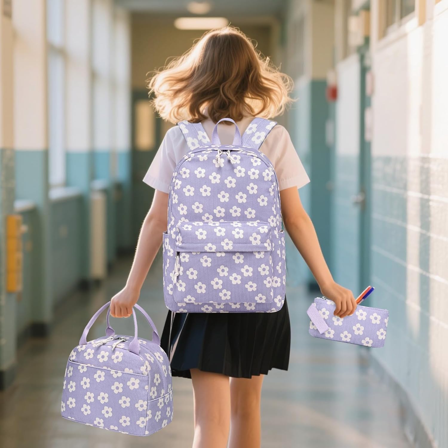 Bluboon School Backpack Teens Girls Boys Kids School Book Bags with Lunch Box Pencil Bag