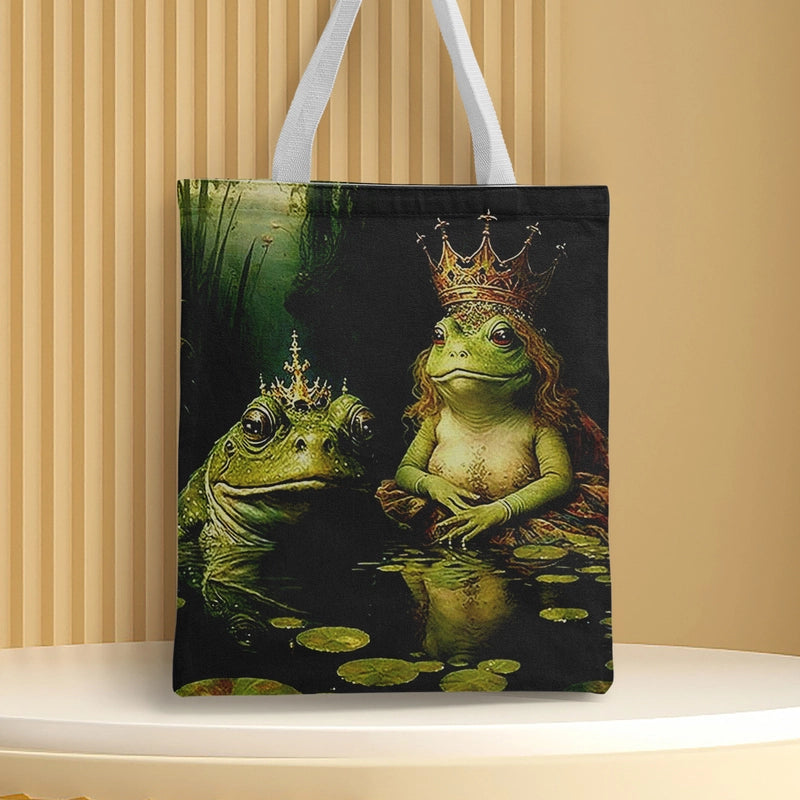 Women's Canvas Cartoon Frog Basic Classic Style Square Open Canvas Bag