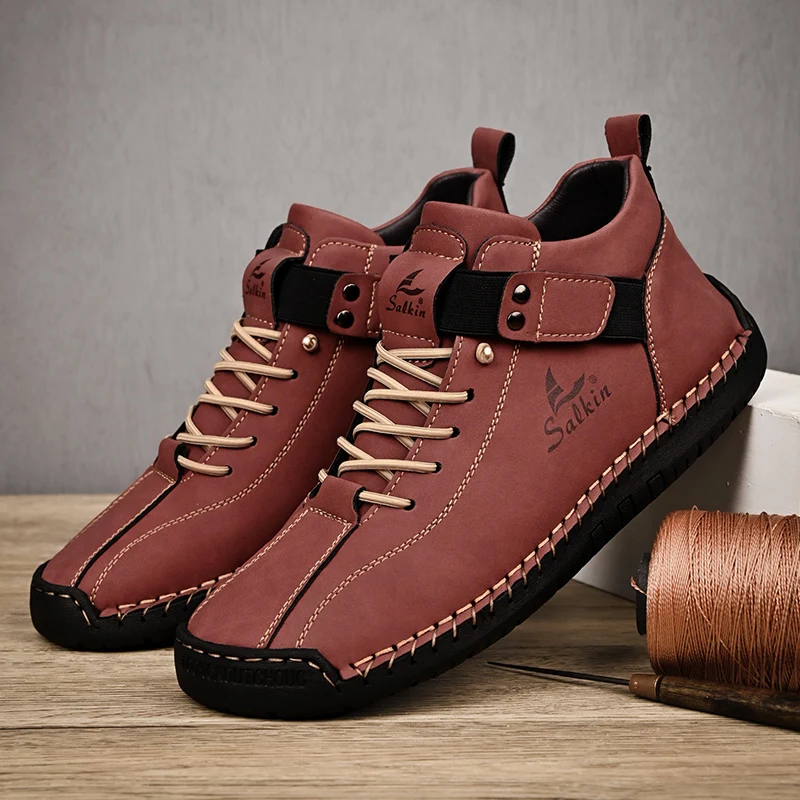 ugg New 2024 Handmade Leather Casual Men Shoes Design Sneakers Man Breathable Leather Shoes Men Ankle Boots Outdoor