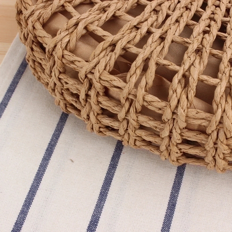 Women's Small Straw Solid Color Fashion Hollow Out Shell String Crossbody Bag