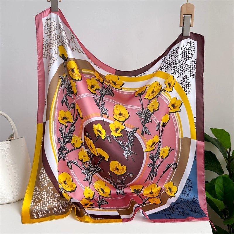 Unisex Casual Minimalist Stripe Flower Polyester Satin Printing Silk Scarf