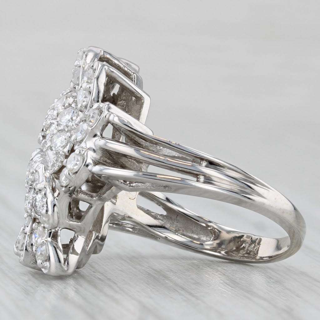1.15ctw Pave Diamond Cluster Cocktail Ring 14k White Gold Size 7.75