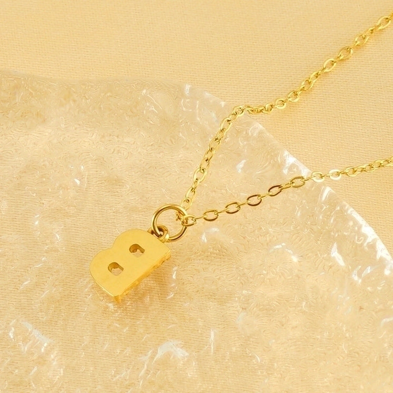 Minimalist Classic Style Letter Titanium Steel Zircon 18K Gold Plated Inlay Pendant Necklace