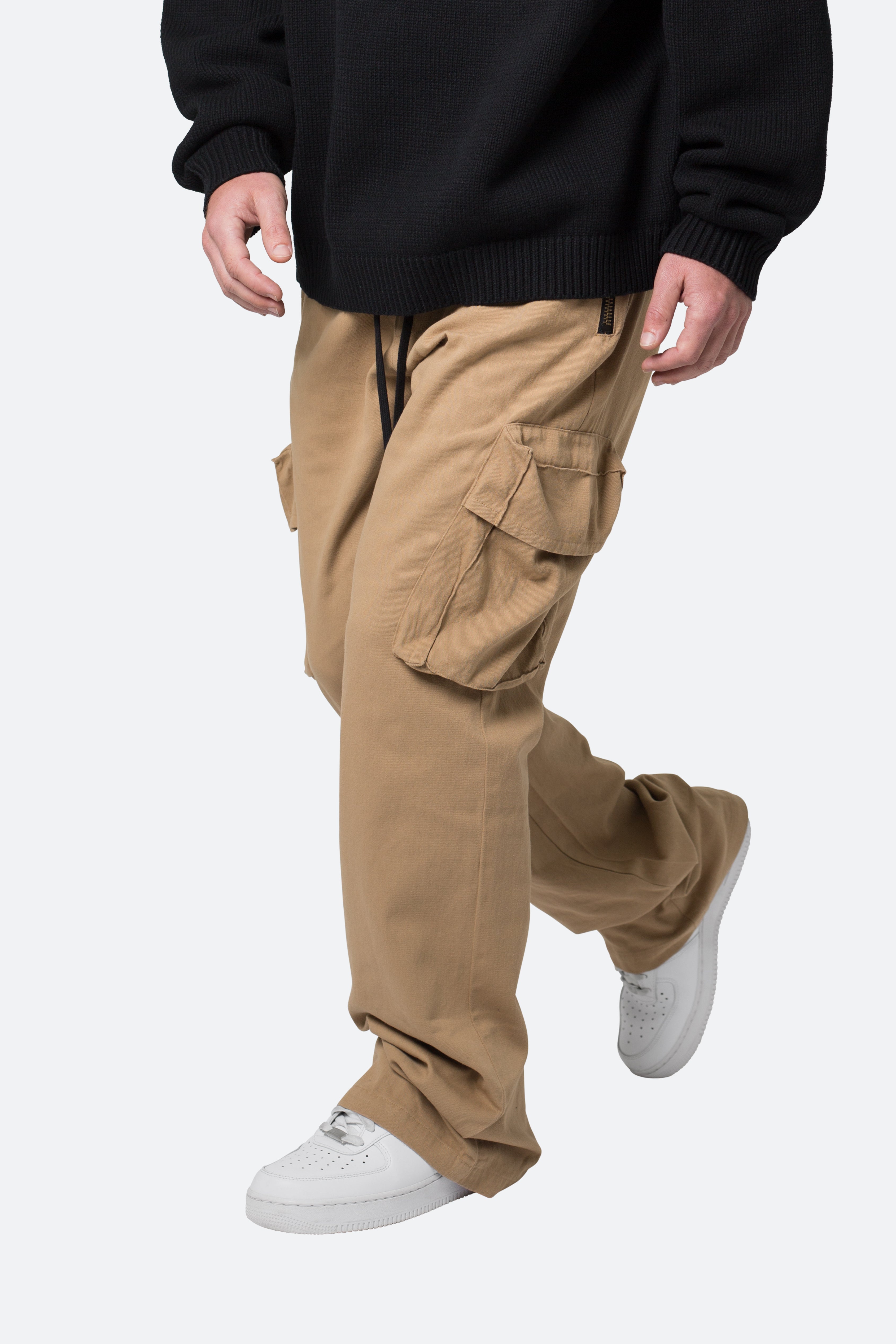 Drawcord Flare Cargo Pants - Khaki