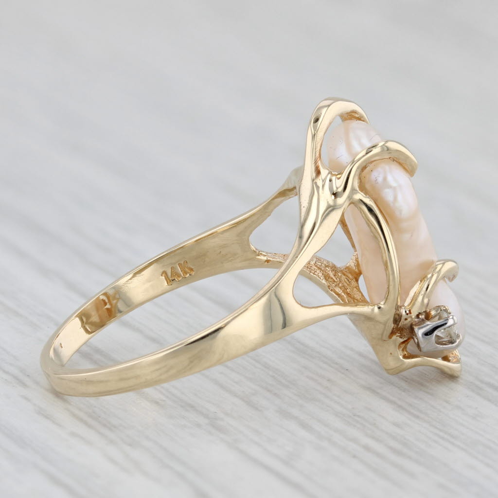 Cultured Pearl Diamond Accent Ring 14k Yellow Gold Size 6
