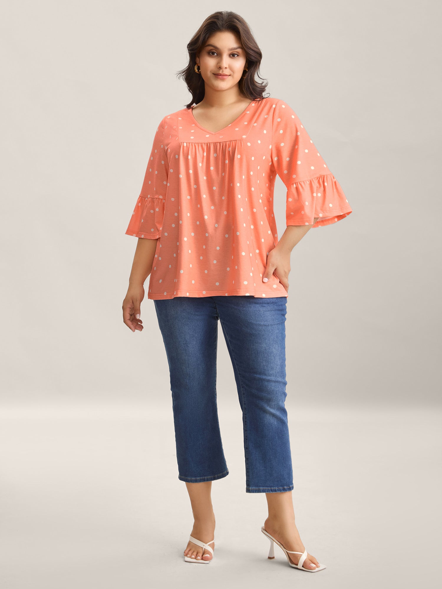 Stretchy Polka Dots Heather Pleated Top