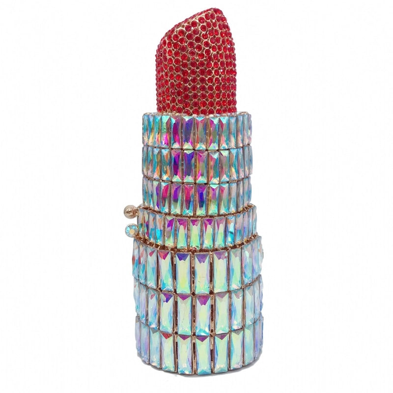 New Lipstick Diamond Evening Bag Banquet Full Diamond Hand Lipstick Women's Bag Rhinestone Chain Clutch