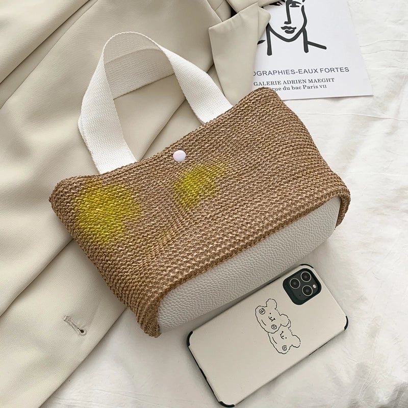 Women's Medium Straw Streetwear Bucket Bag