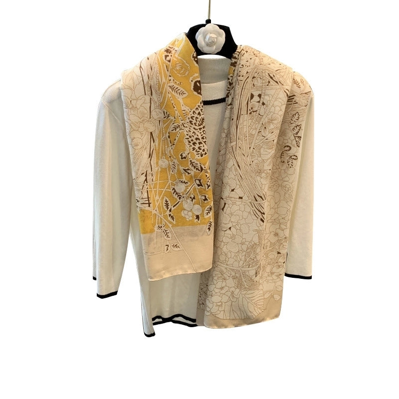 Women's Vintage Style Leaves Polyester Printing Shawl