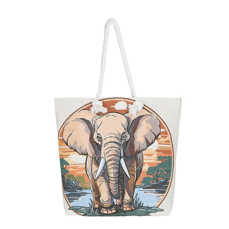 Women's Medium Canvas Elephant Ethnic Style Classic Style Square Zipper Tote Bag