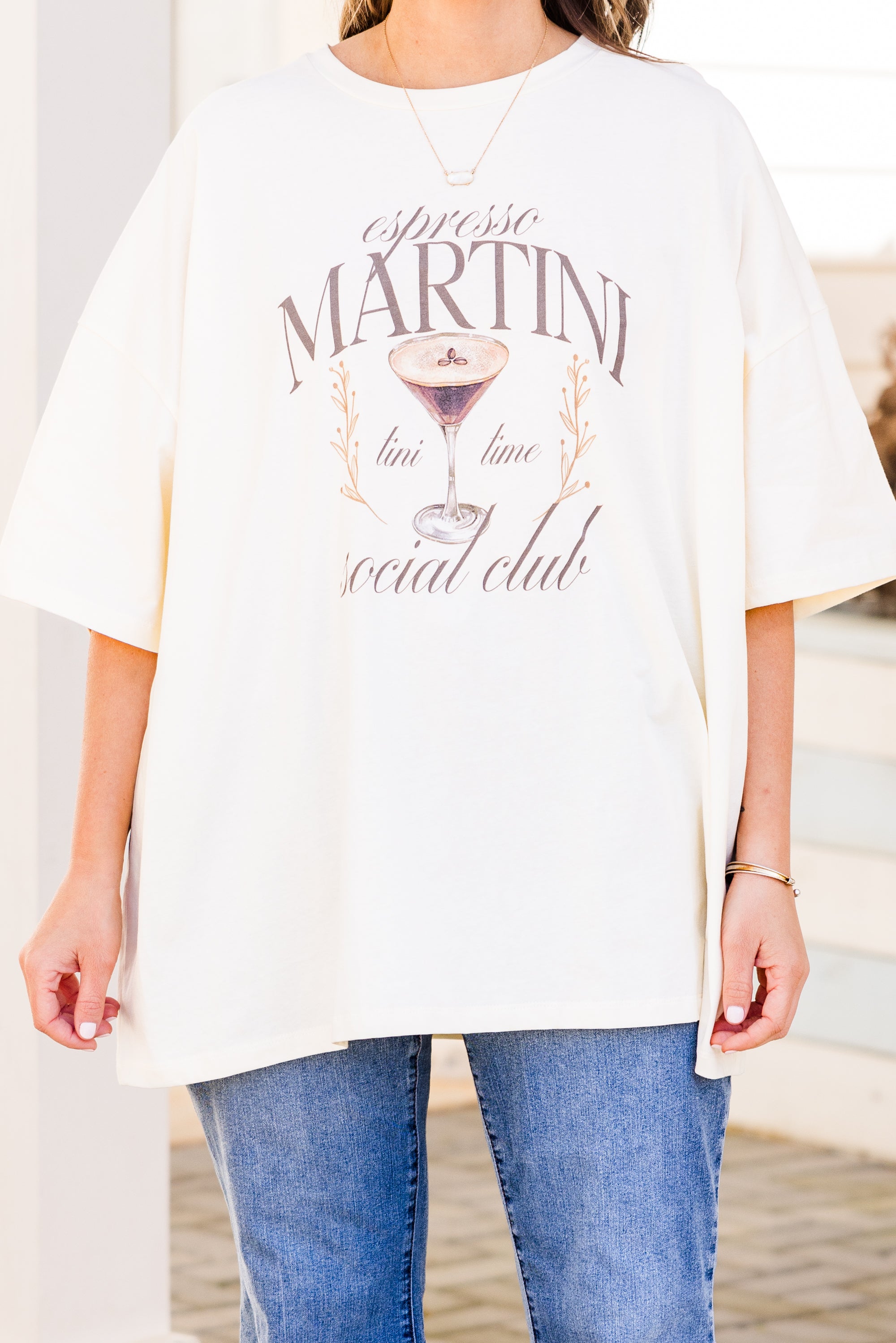 Espresso Martini Social Club Boyfriend Tee. Ivory