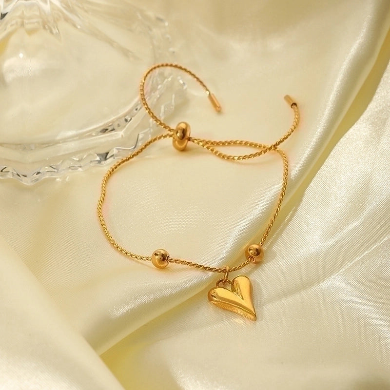 201 Stainless Steel 18K Gold Plated Minimalist Plating Heart Shape Bracelets Necklace
