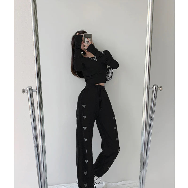 Harajuku Heart Print Casual Pants  KF9939