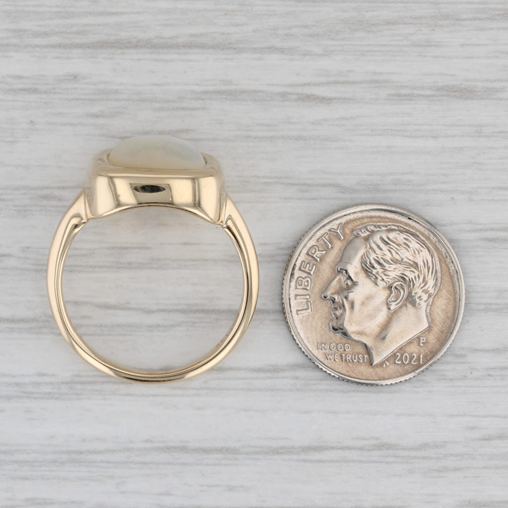 Moher of Pearl Cushion Cabochon Solitaire Ring 14k Yellow Gold Size 7.25