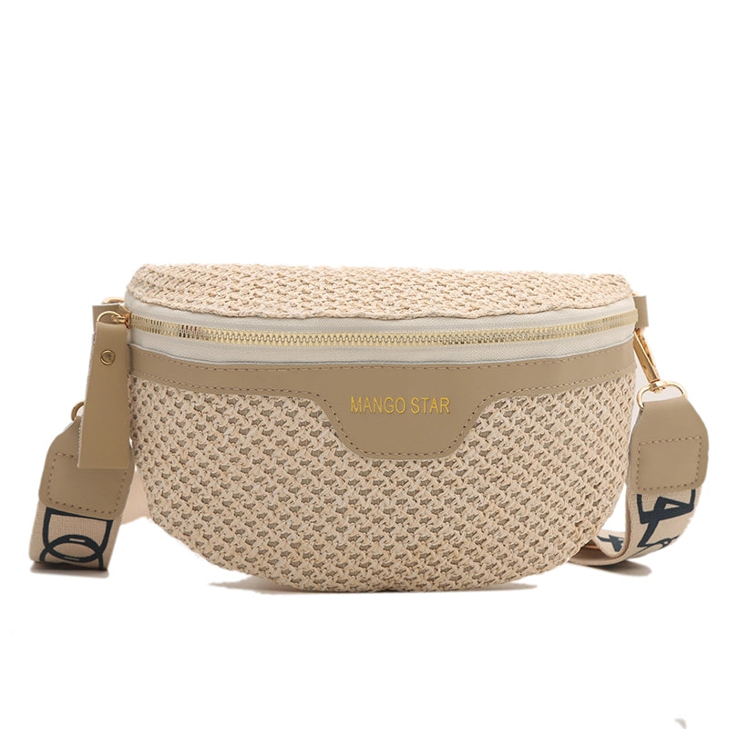 Women's Vacation Solid Color Straw Waist Bags