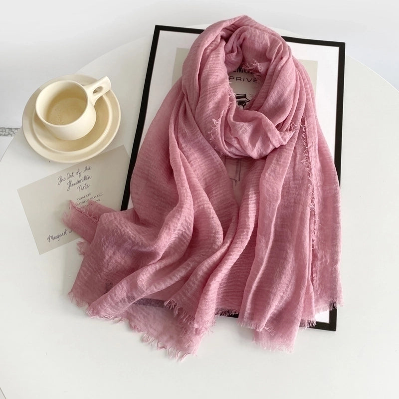 Women's Minimalist Solid Color Imitation Cotton And Linen Silk Scarf