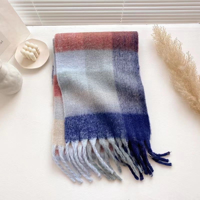 Mohair Nipped Color Scarf Cashmere Thickened Warm Scarf Shawl