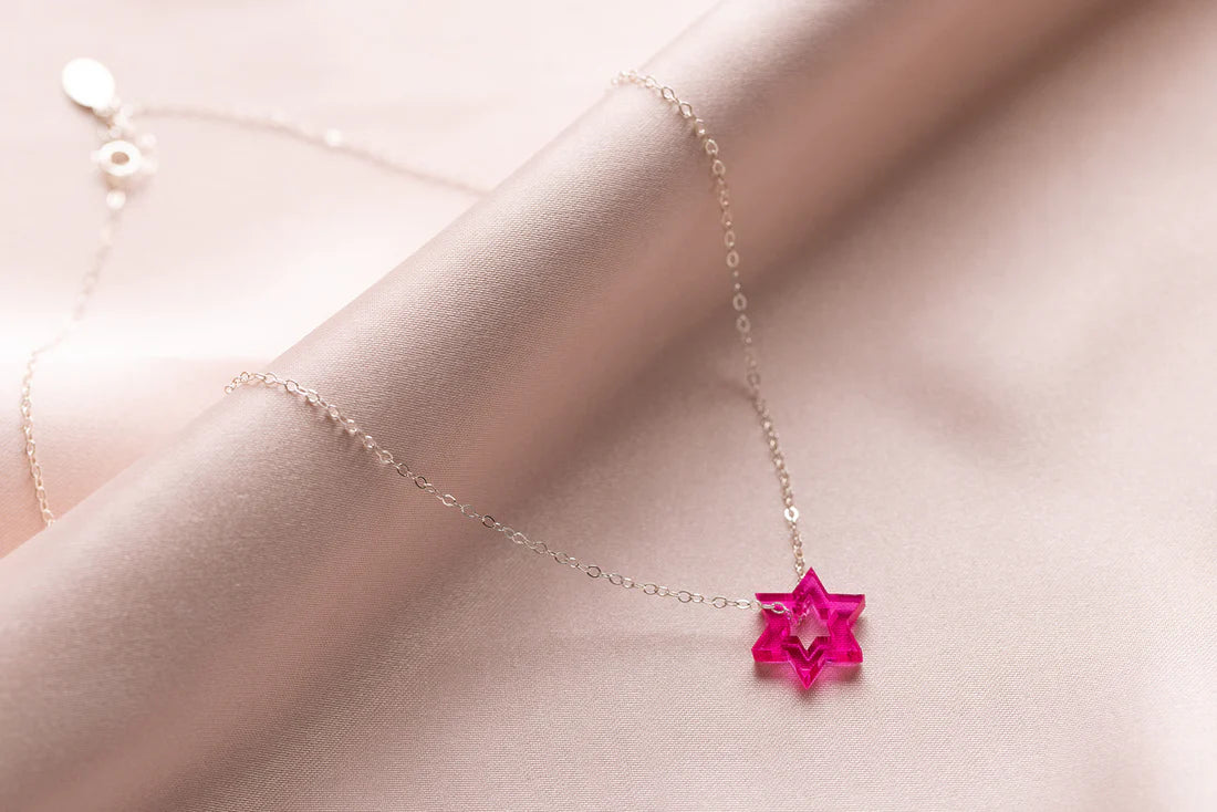 Micro Floating Magen David Necklace - Magenta