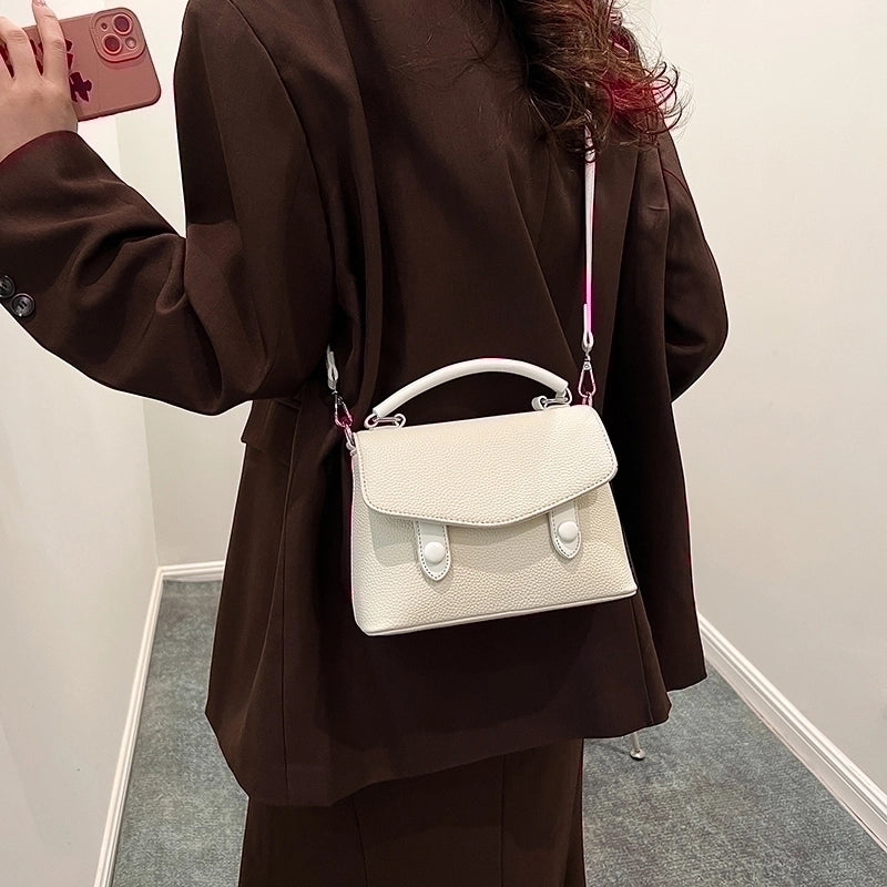 Women's Pu Leather Solid Color Classic Style Sewing Thread Zipper Flip Cover Handbag