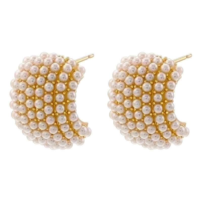 1 Pair Casual Elegant Minimalist C Shape Water Droplets Plating Inlay Copper Artificial Pearls 18k Gold Plated Earrings