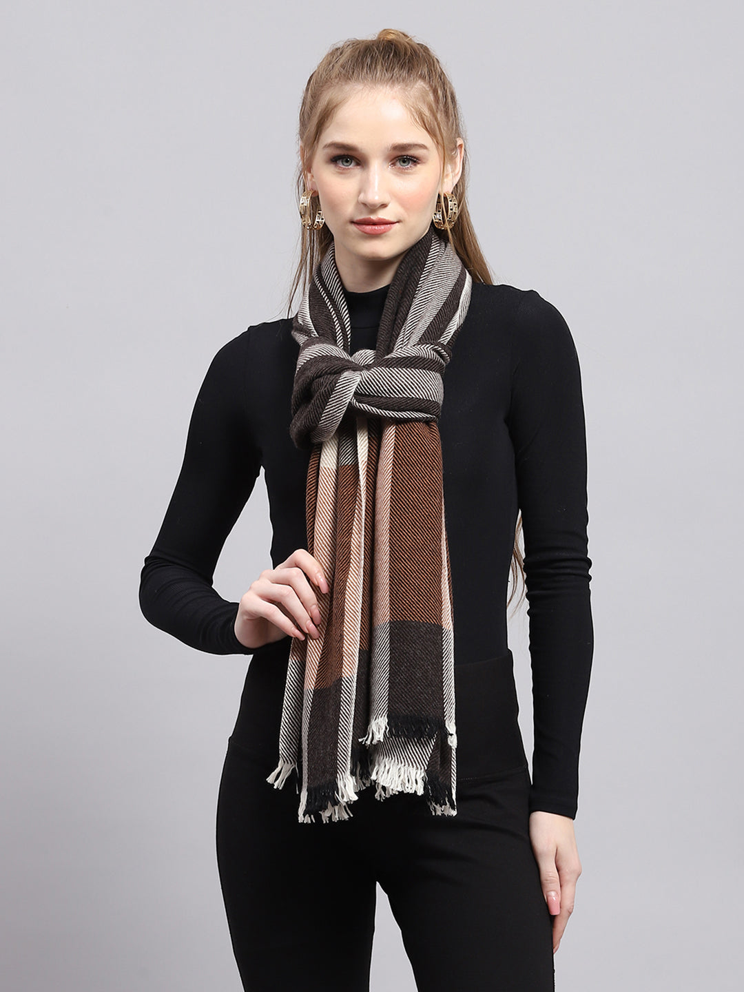 Women Brown Self Design Stole