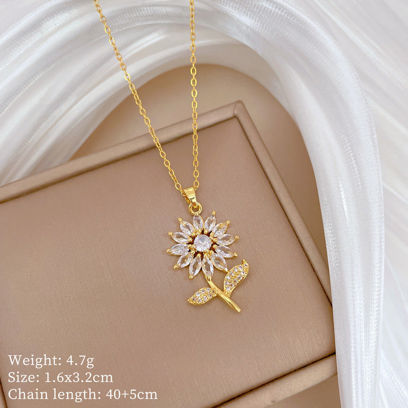 Copper Micro-Inlaid Necklace For Women Copper Micro-Inlaid Real Gold Electroplating Simple Ins Exquisite Clavicle Chain Neck Chain