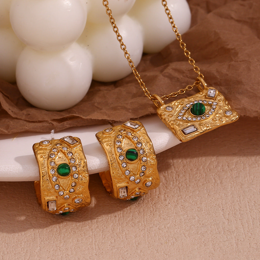 Minimalist Fashion Eye Quadrilateral Round Stainless Steel 18K Gold Plated Jewelry Sets