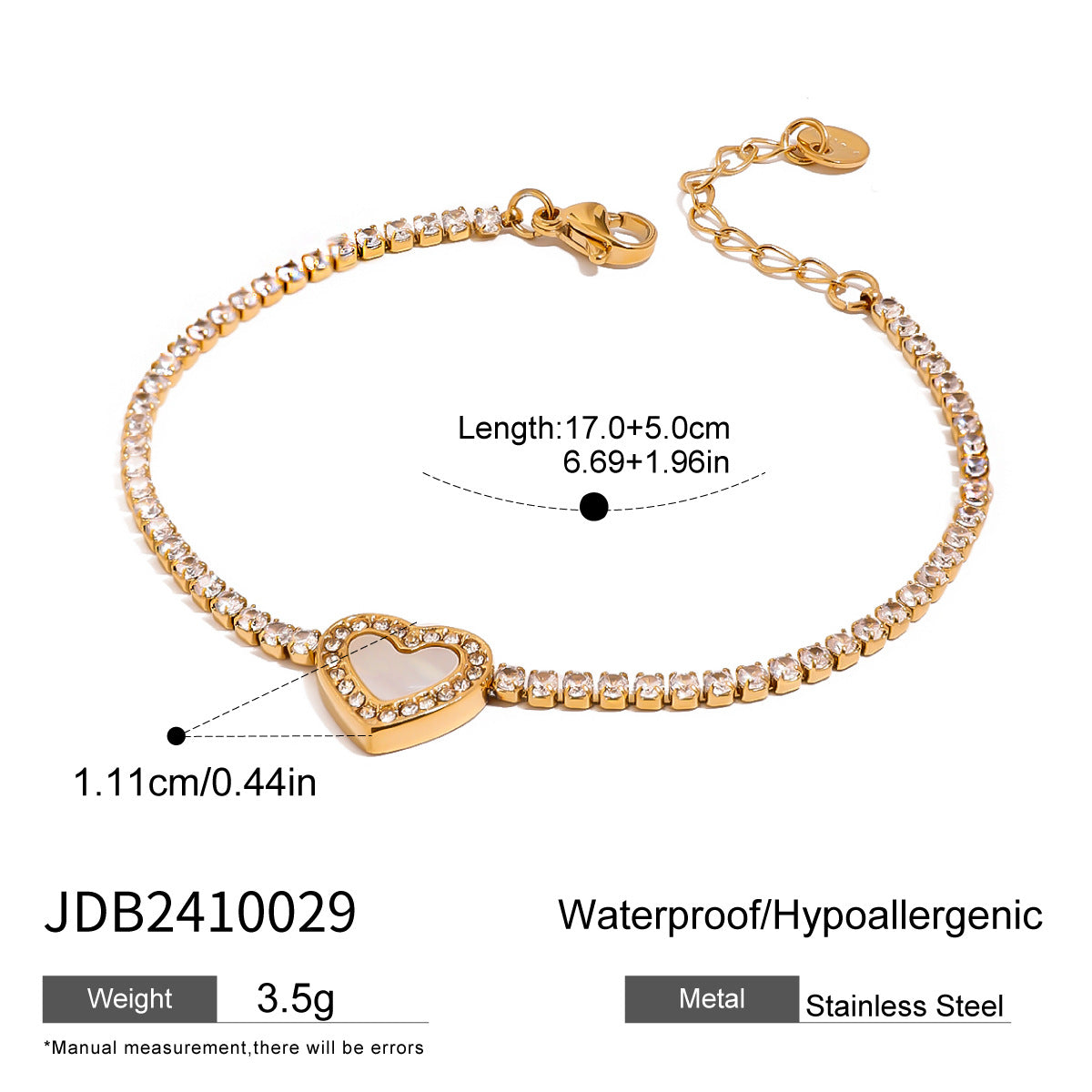 Stainless Steel Heart Full Diamond Bracelet Bracelet Titanium Steel Bracelet