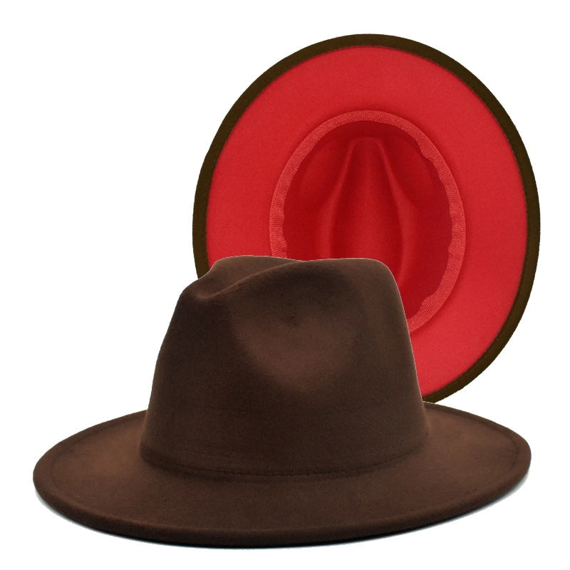 Popular Two-color Woolen Hat Women's Fashion Wide-brimmed Felt Hat Hat Jazz Hat Men