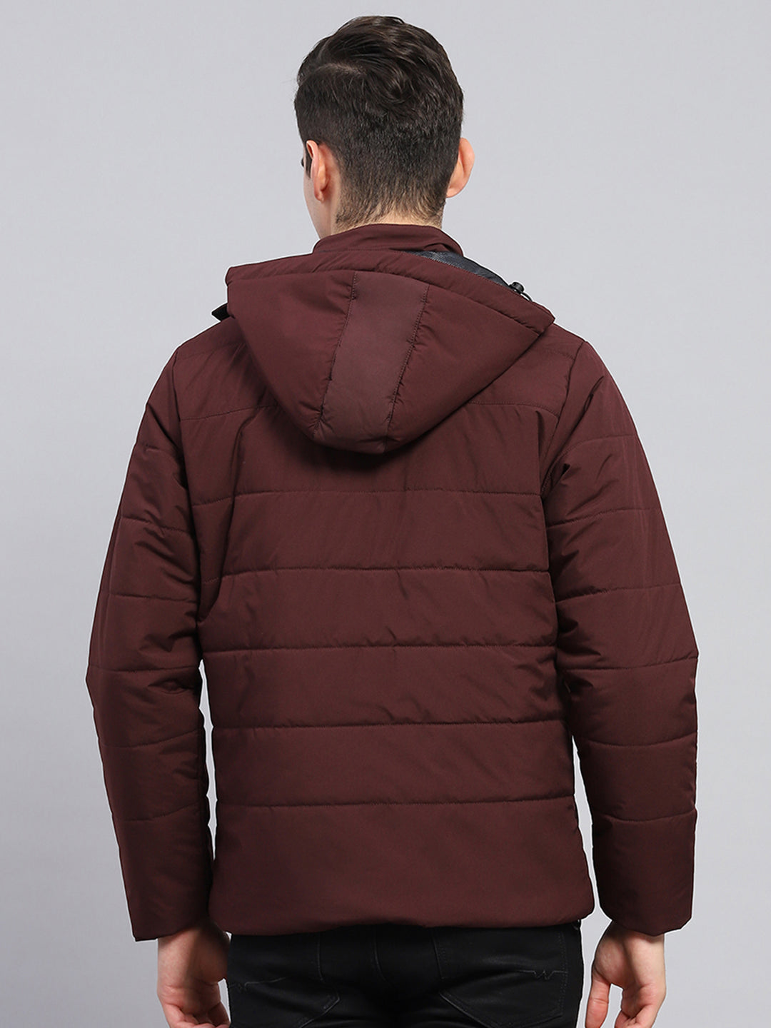 Men Maroon Solid Detachable Hood Full Sleeve Jacket