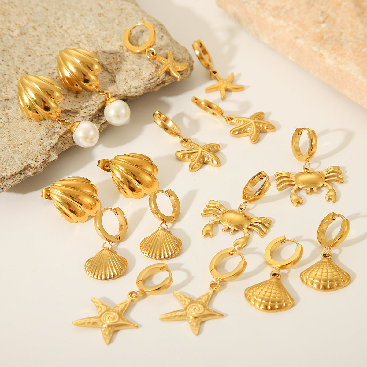 Customized Marine Titanium Steel Earrings Stainless Steel Crab Starfish Shell Earrings Earrings