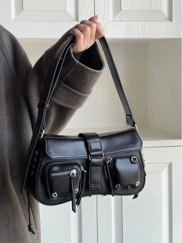 Women's Medium All Seasons Pu Leather Solid Color Streetwear Square Zipper Underarm Bag