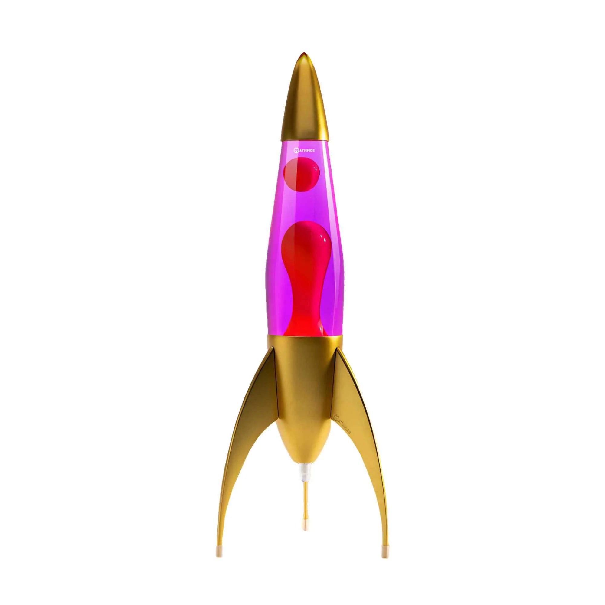 Gold Rocket lava lamp. Violet/Red Lava