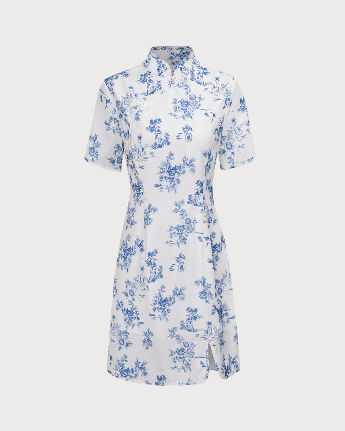 The Blue Mandarin Collar Floral Cheongsam