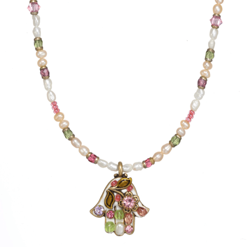 Pearl Blossom Hamsa Necklace