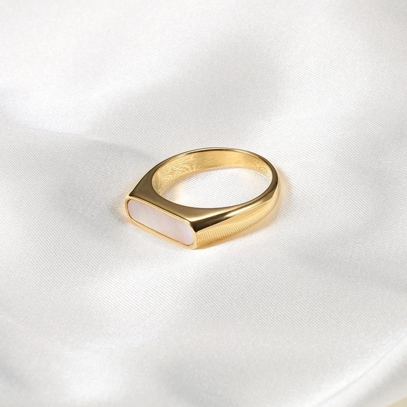 Minimalist Geometric Titanium Steel Inlay Shell Rings